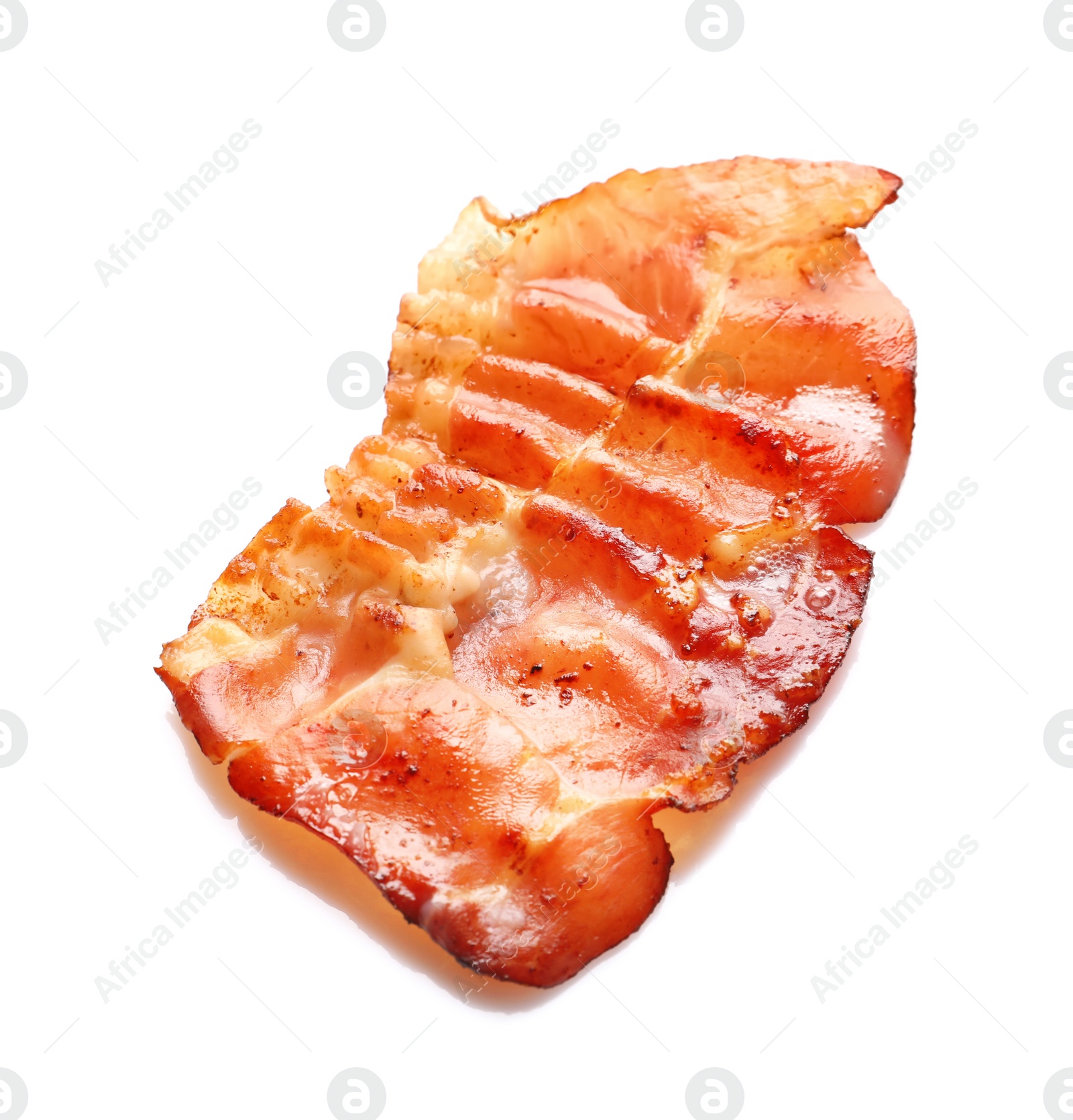 Fried bacon on white background Photo of Fried bacon on white background