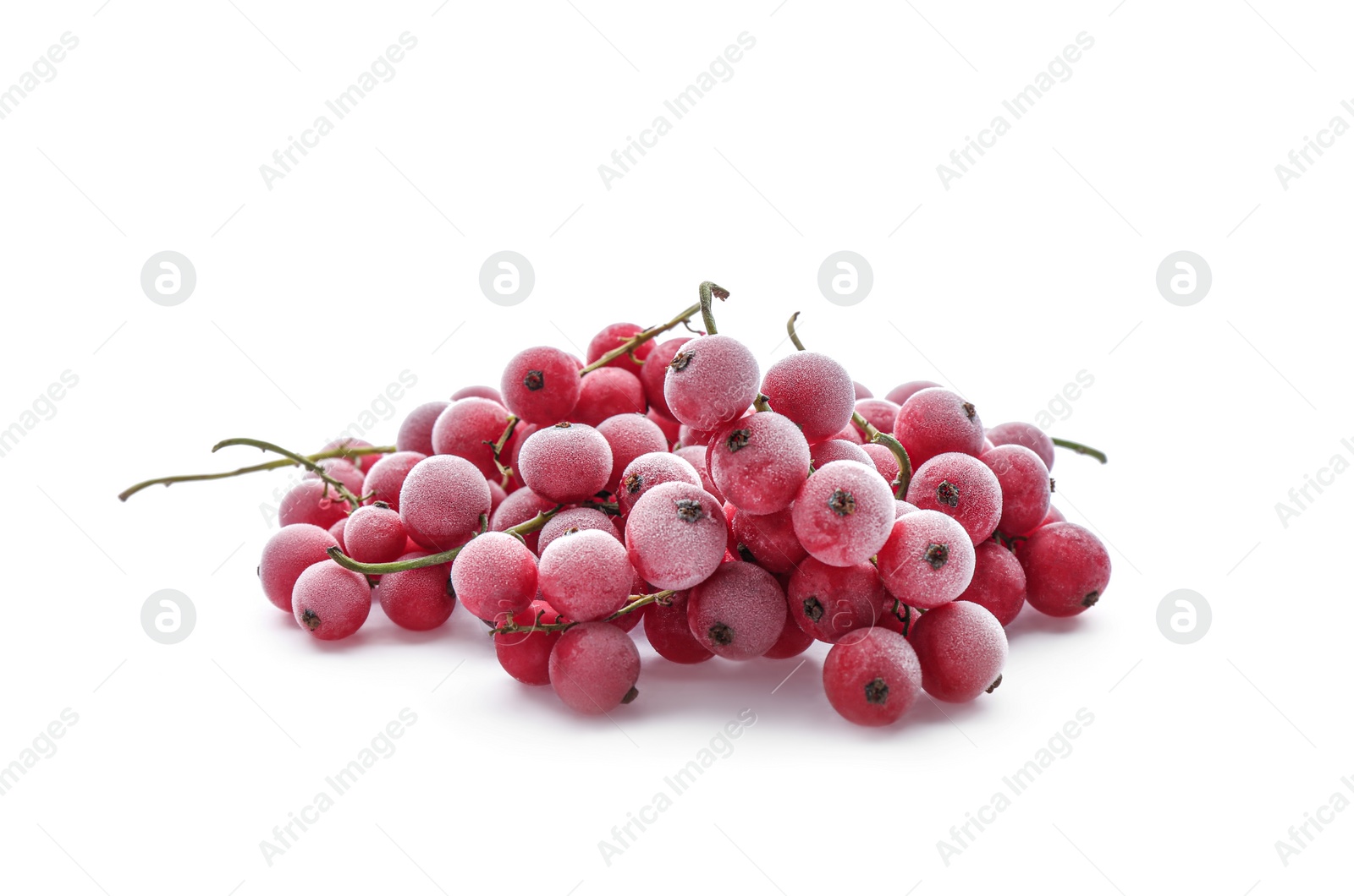 Heap of tasty frozen red currants on white background Photo of Heap of tasty frozen red currants on white background