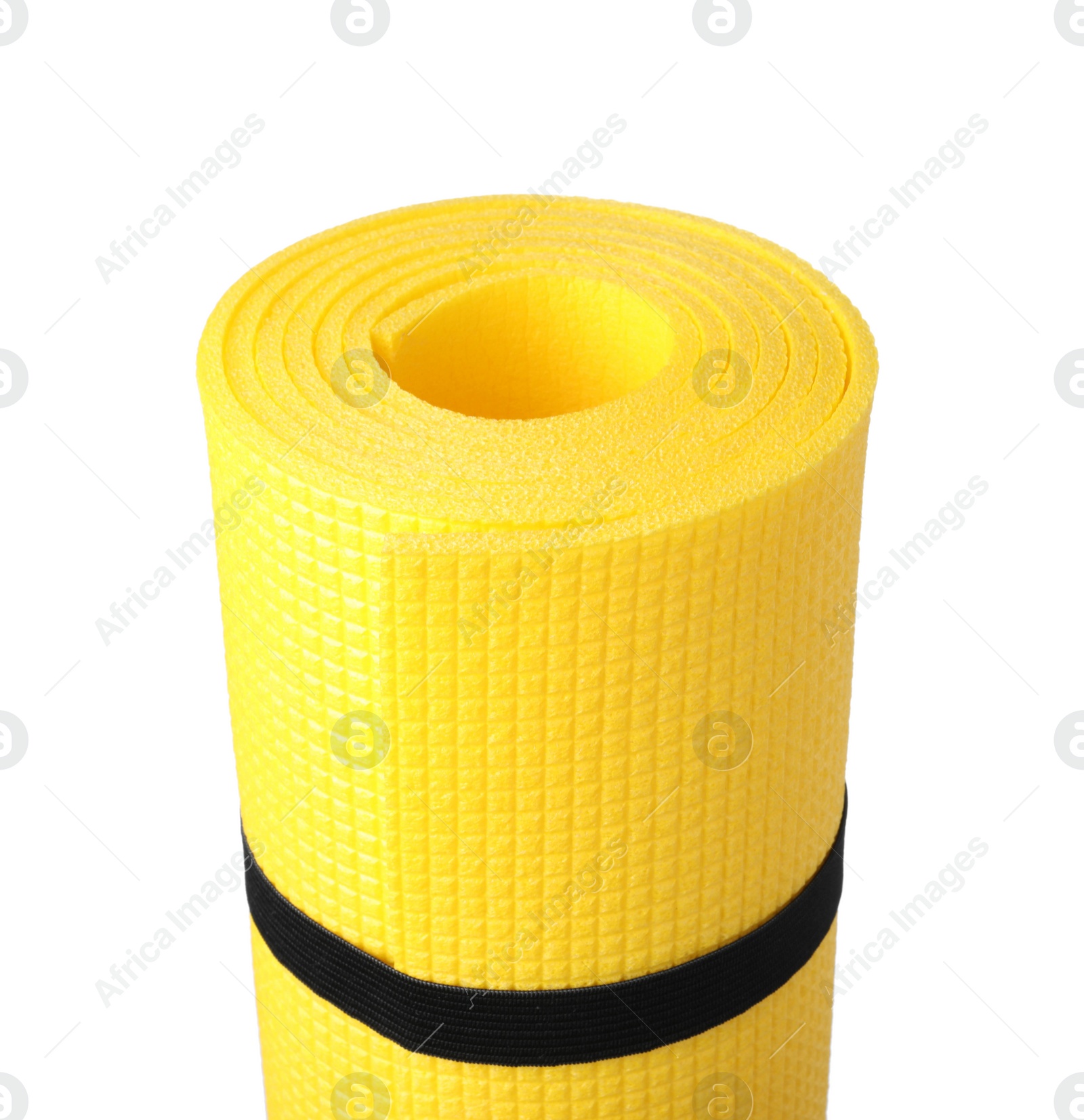 Rolled camping mat on white background, closeup Photo of Rolled camping mat on white background, closeup
