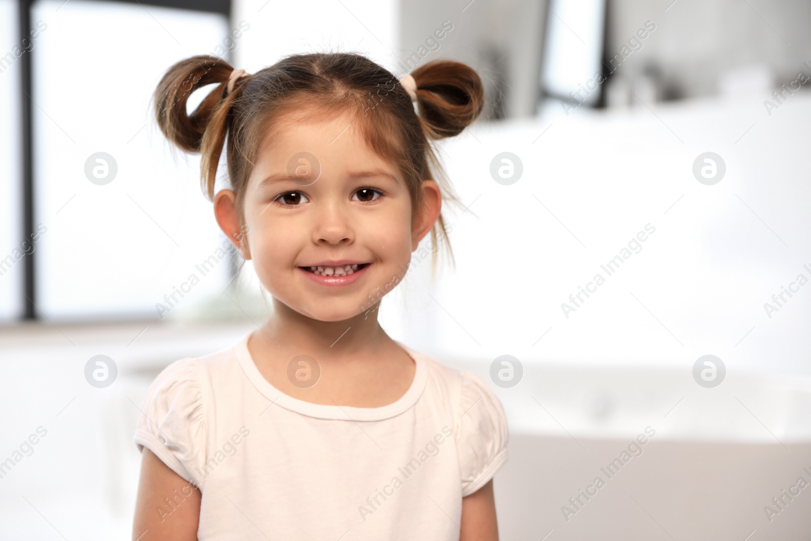 Cute little girl in bathroom. Space for text
Photo of Cute little girl in bathroom. Space for text