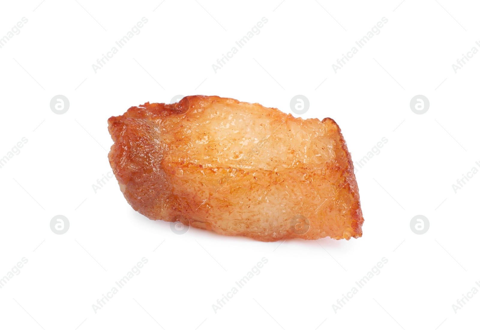 Tasty fried crackling isolated on white. Cooked pork lard Photo of Tasty fried crackling isolated on white. Cooked pork lard