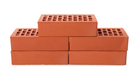 Many red bricks on white background. Building material Photo of Many red bricks on white background. Building material