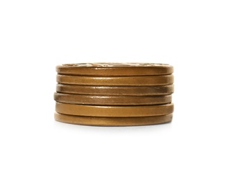 Stack of coins on white background. Investment concept Photo of Stack of coins on white background. Investment concept