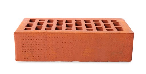One red brick isolated on white. Building material Photo of One red brick isolated on white. Building material