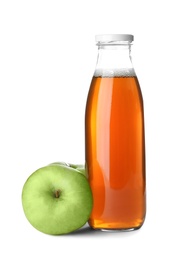 Bottle of apple juice and fresh fruit on white background Photo of Bottle of apple juice and fresh fruit on white background