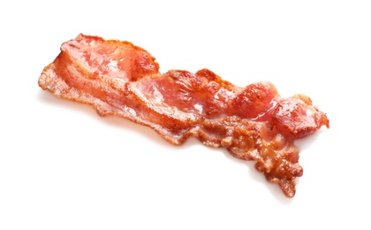 Fried bacon on white background Photo of Fried bacon on white background