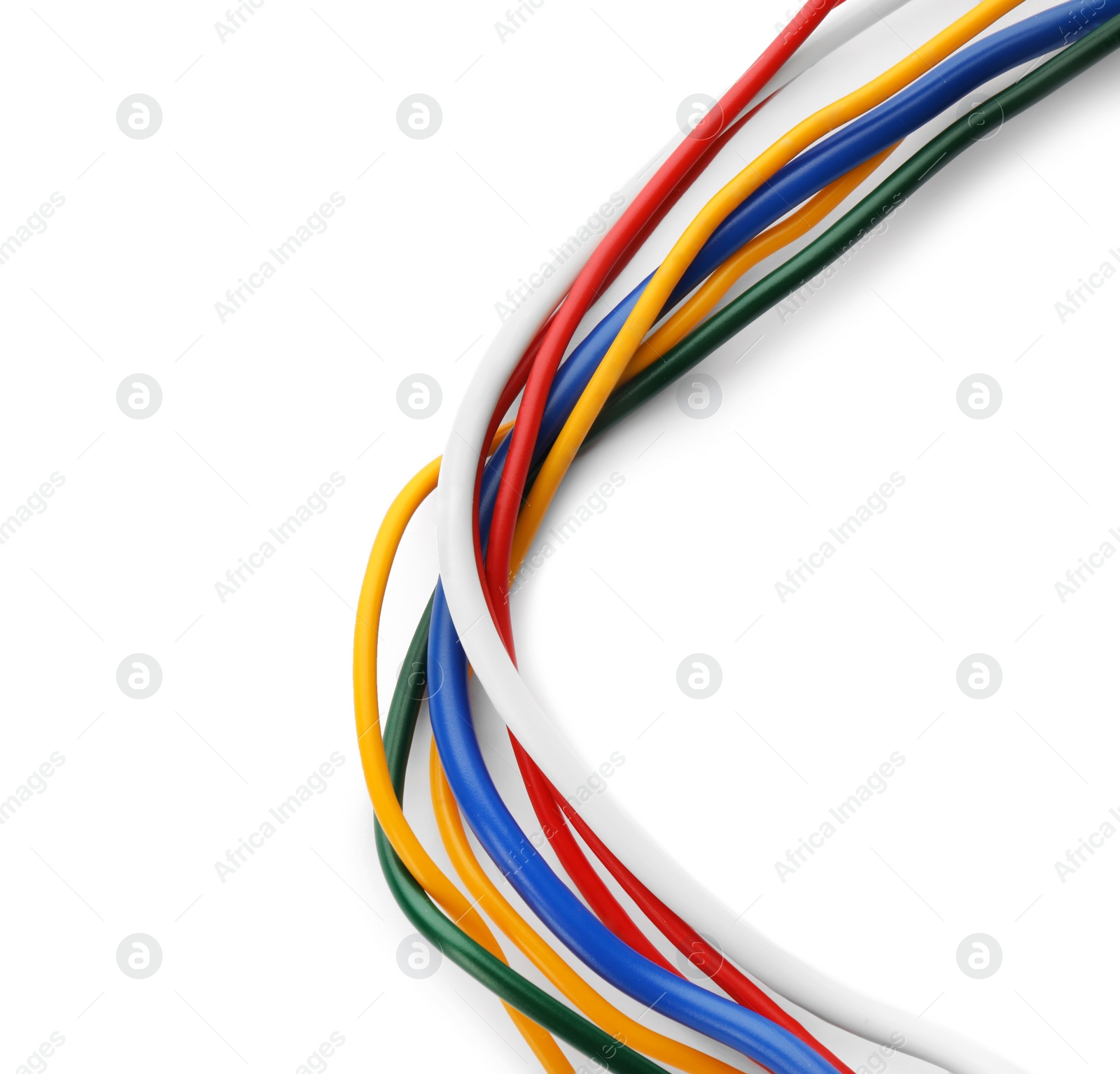 Many electrical wires with insulation on white background Photo of Many electrical wires with insulation on white background