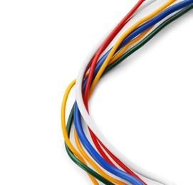 Many electrical wires with insulation on white background Photo of Many electrical wires with insulation on white background