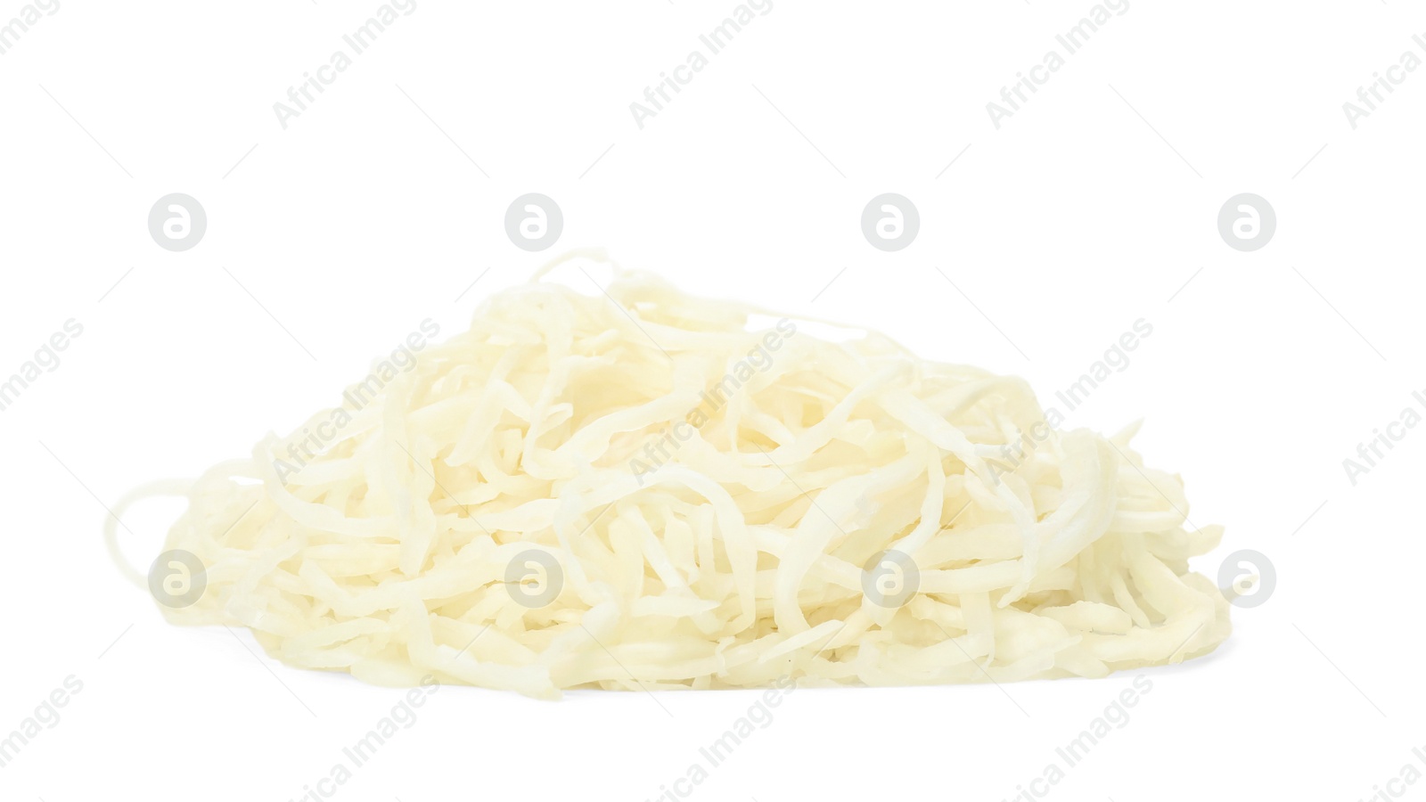Tasty homemade fermented cabbage isolated on white Photo of Tasty homemade fermented cabbage isolated on white