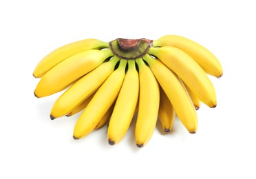 Bunch of ripe baby bananas on white background Photo of Bunch of ripe baby bananas on white background
