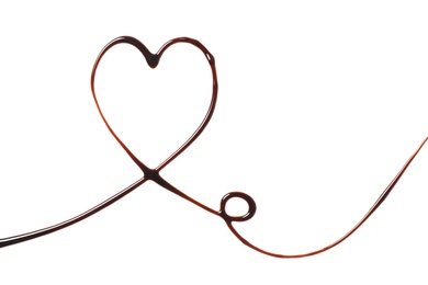 Heart made of dark chocolate on white background, top view Photo of Heart made of dark chocolate on white background, top view