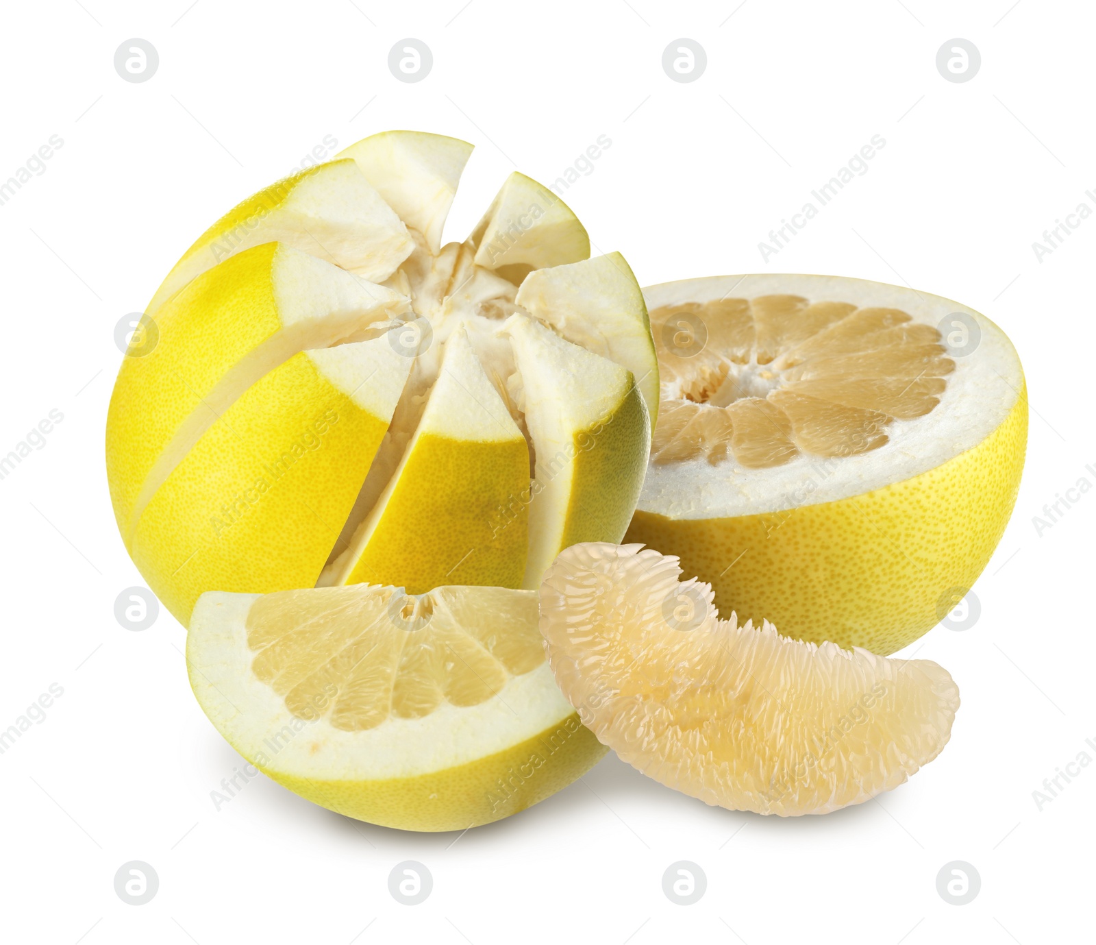 Cut fresh pomelo fruits on white background Image of Cut fresh pomelo fruits on white background