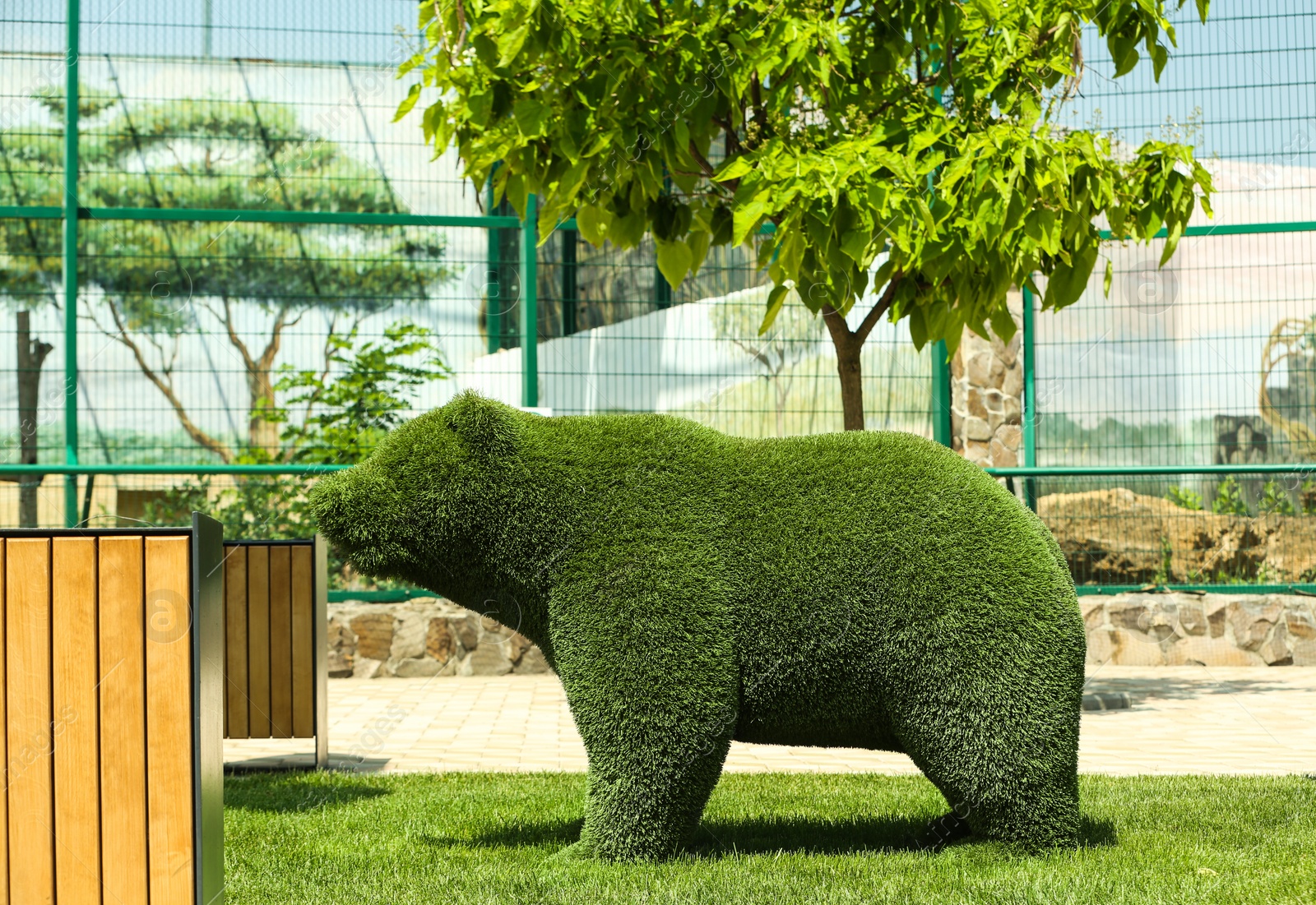 Beautiful bear shaped topiary at zoo on sunny day. Landscape gardening Photo of Beautiful bear shaped topiary at zoo on sunny day. Landscape gardening