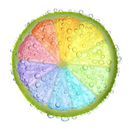 Fresh lime slice with rainbow segments and water bubbles on white background. Brighten your life Image of Fresh lime slice with rainbow segments and water bubbles on white background. Brighten your life