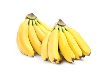 Bunches of ripe baby bananas on white background Photo of Bunches of ripe baby bananas on white background