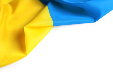 National flag of Ukraine on white background, closeup Photo of National flag of Ukraine on white background, closeup
