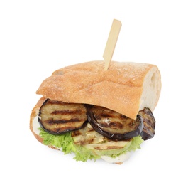 Delicious fresh eggplant sandwich isolated on white Photo of Delicious fresh eggplant sandwich isolated on white