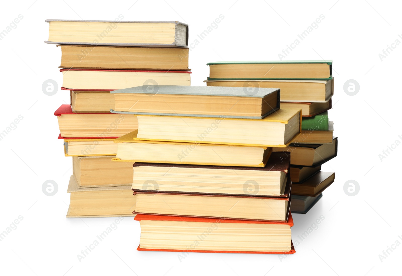 Lots of library books on white background Photo of Lots of library books on white background