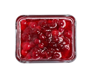 Delicious cranberry sauce isolated on white, top view Photo of Delicious cranberry sauce isolated on white, top view