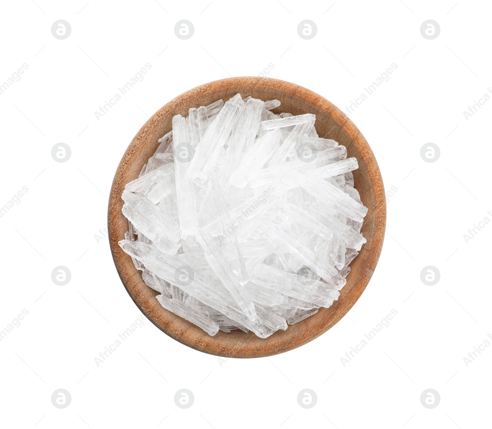 Menthol crystals on white background, top view Photo of Menthol crystals on white background, top view