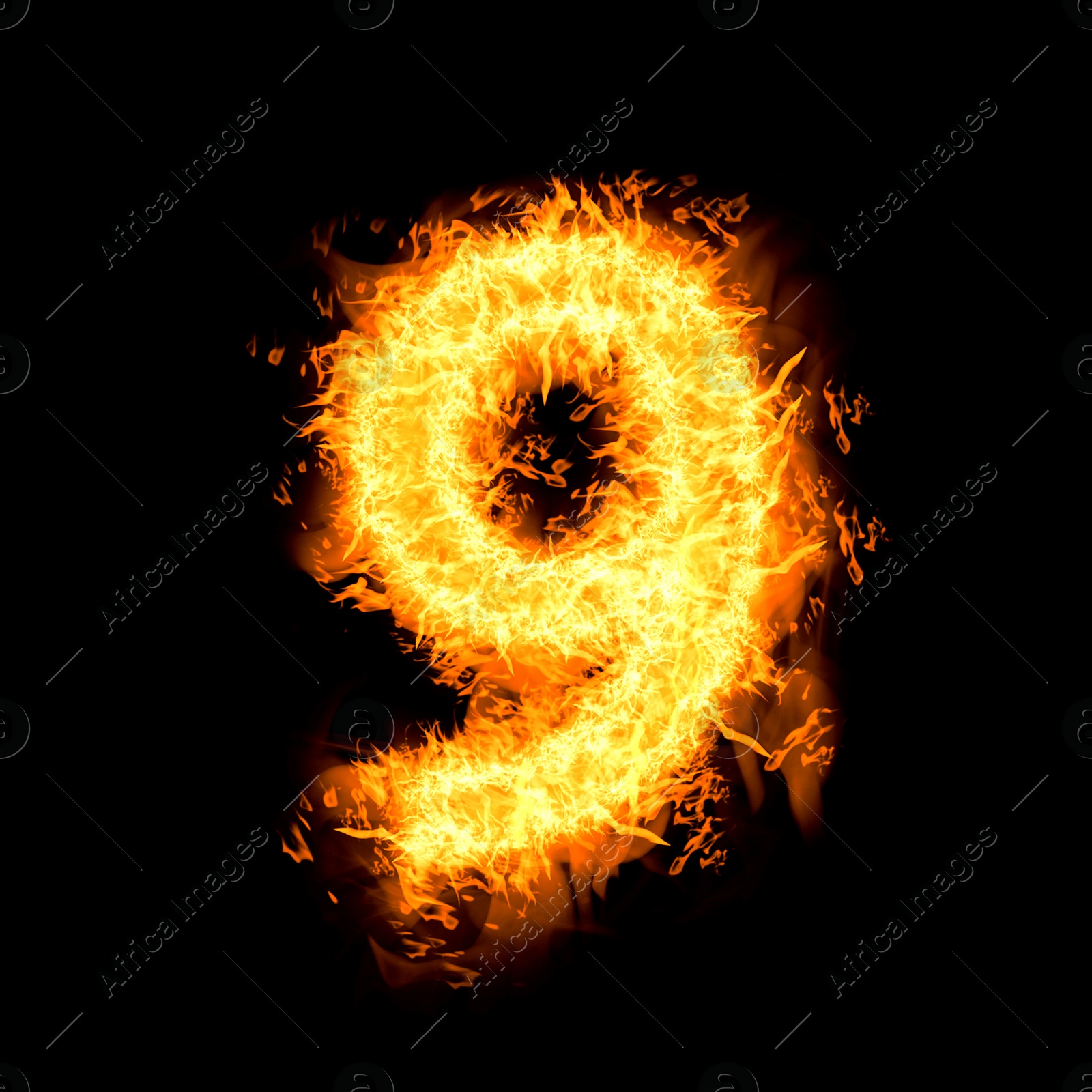 Flaming 9 on black background. Stylized number design Image of Flaming 9 on black background. Stylized number design