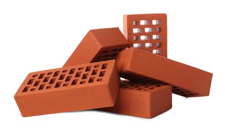 Many red bricks on white background. Building material Photo of Many red bricks on white background. Building material