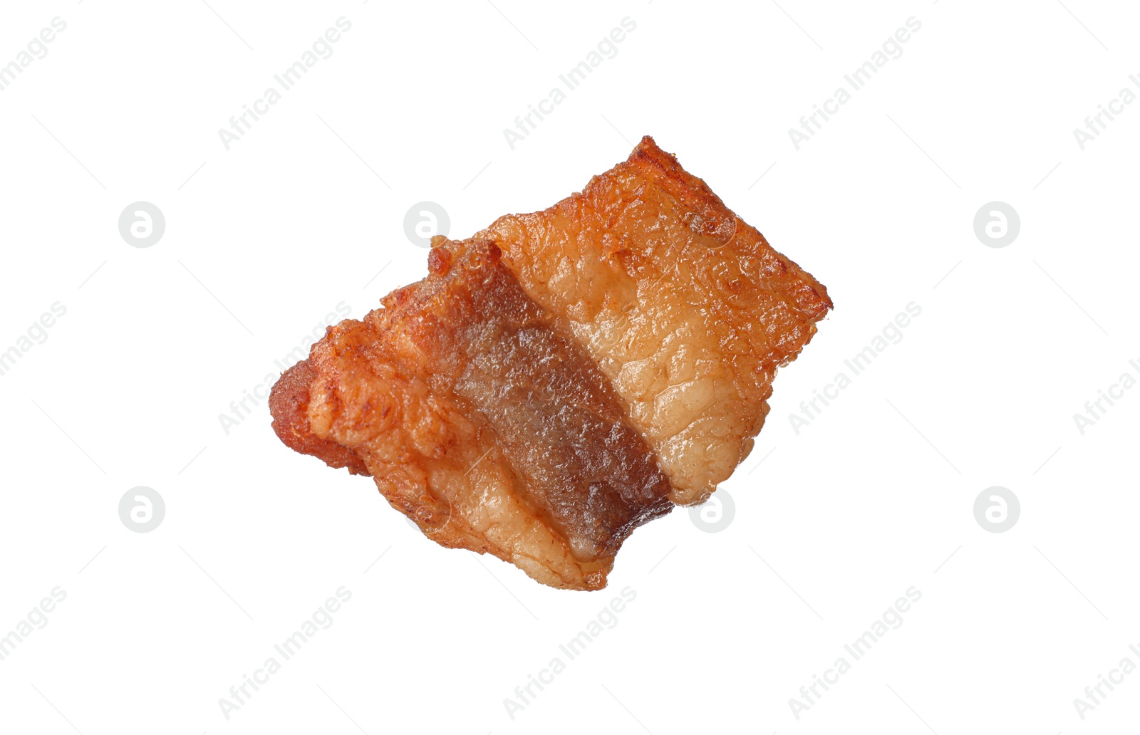 Tasty fried crackling isolated on white. Cooked pork lard Photo of Tasty fried crackling isolated on white. Cooked pork lard