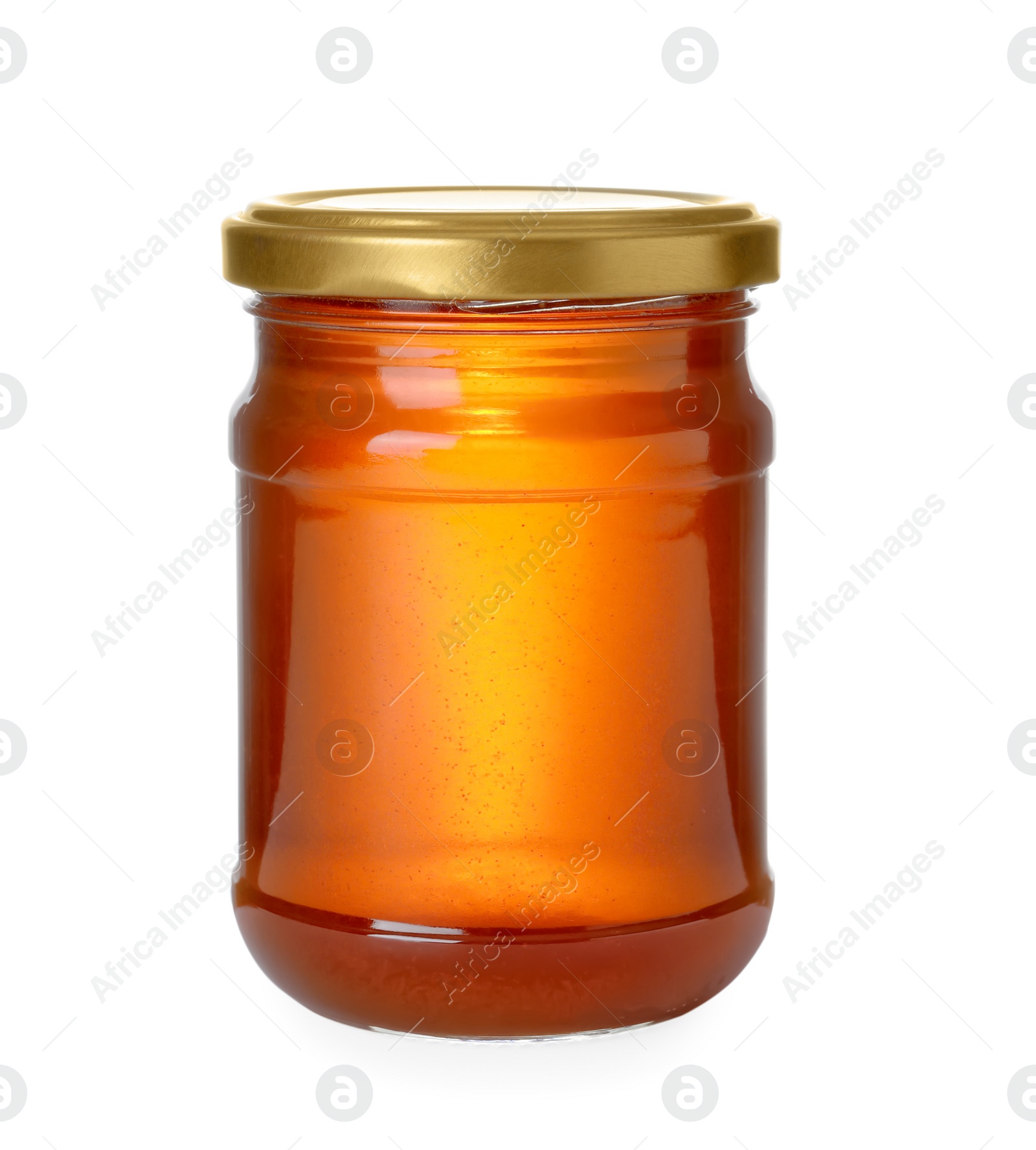Jar with organic honey isolated on white Photo of Jar with organic honey isolated on white