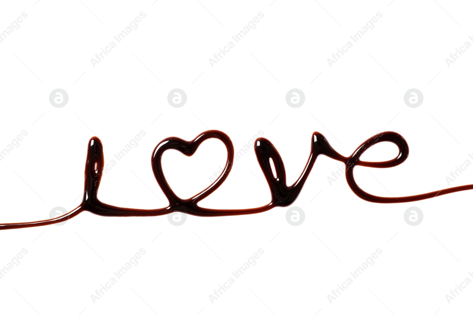 Word Love with heart made of chocolate on white background, top view Photo of Word Love with heart made of chocolate on white background, top view