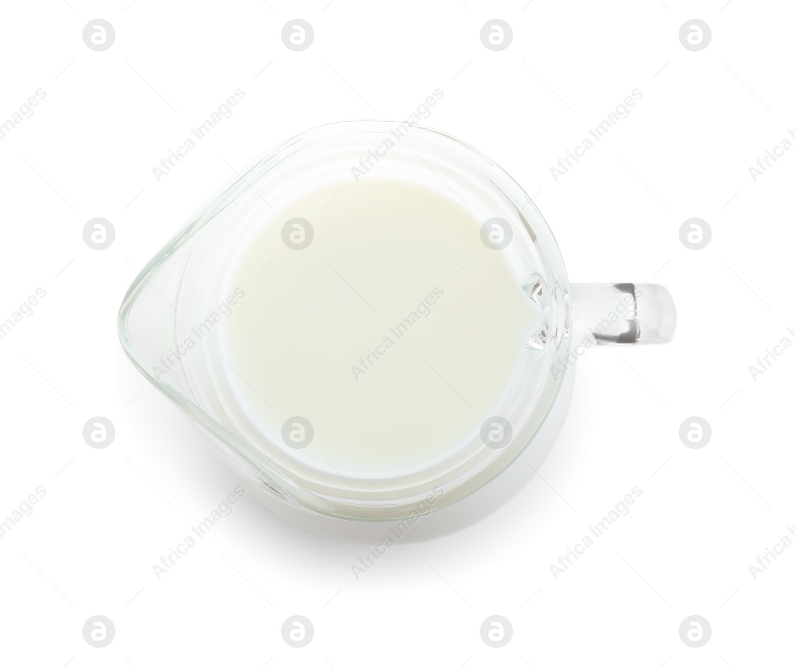 Jug of fresh milk isolated on white, top view Photo of Jug of fresh milk isolated on white, top view