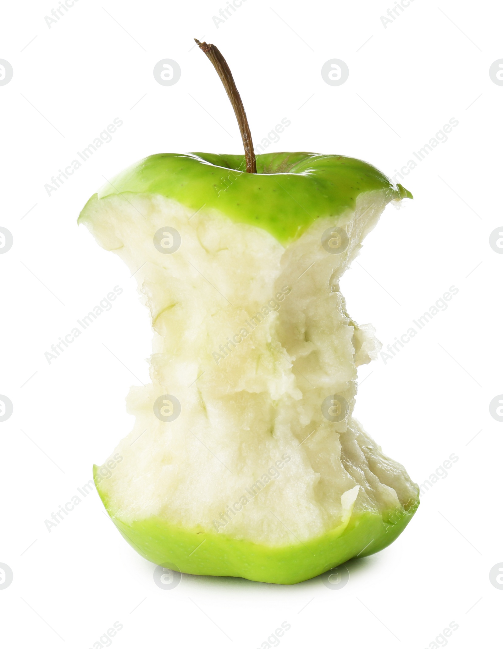 Half-eaten green apple isolated on white Photo of Half-eaten green apple isolated on white