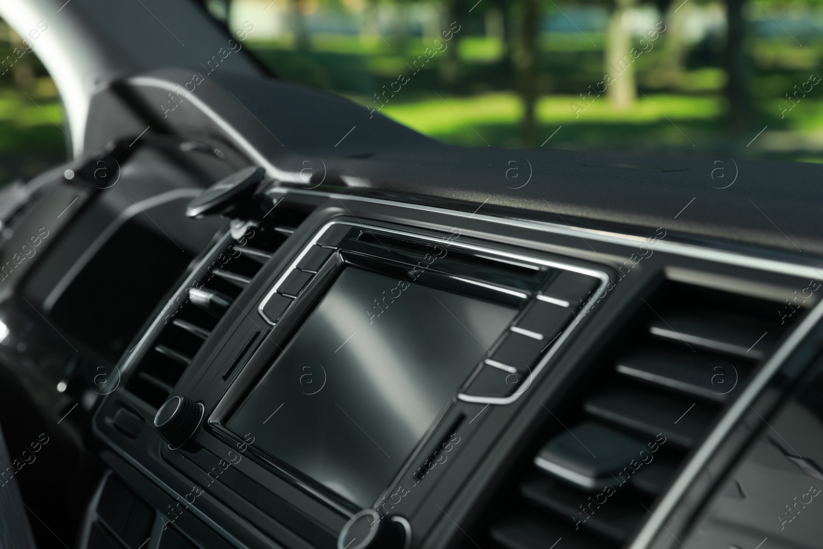 View of dashboard with navigation system in modern car Photo of View of dashboard with navigation system in modern car