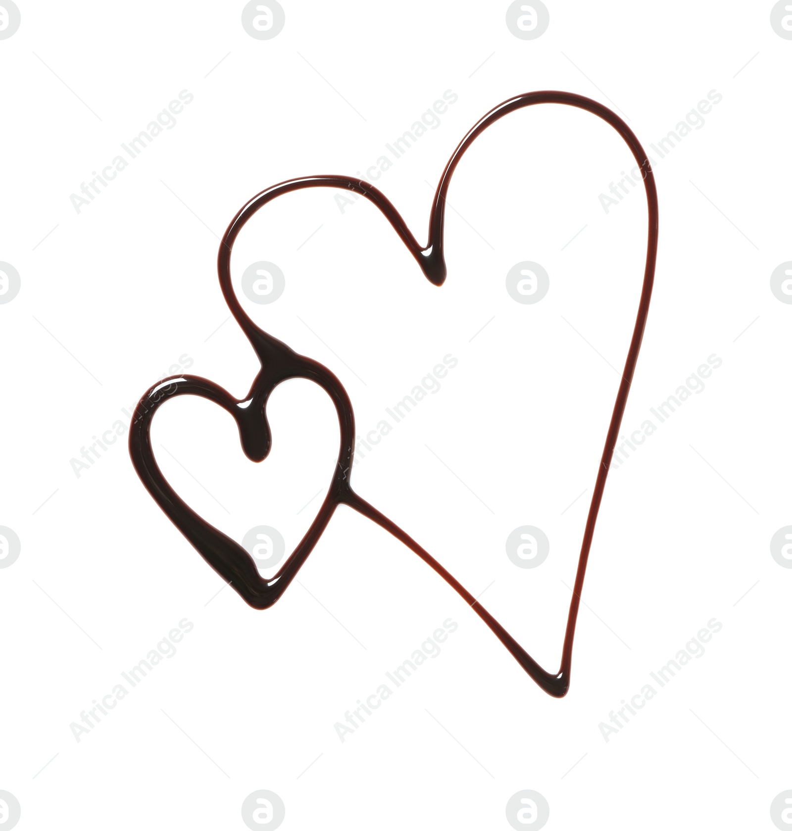 Hearts made of dark chocolate on white background, top view Photo of Hearts made of dark chocolate on white background, top view