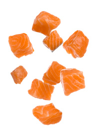 Set with pieces of fresh raw salmon on white background. Fish delicacy Image of Set with pieces of fresh raw salmon on white background. Fish delicacy