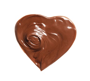 Heart made of milk chocolate on white background, top view Photo of Heart made of milk chocolate on white background, top view