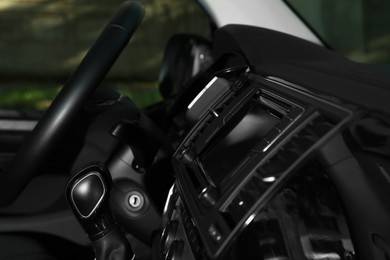 View of dashboard with navigation system in modern car Photo of View of dashboard with navigation system in modern car