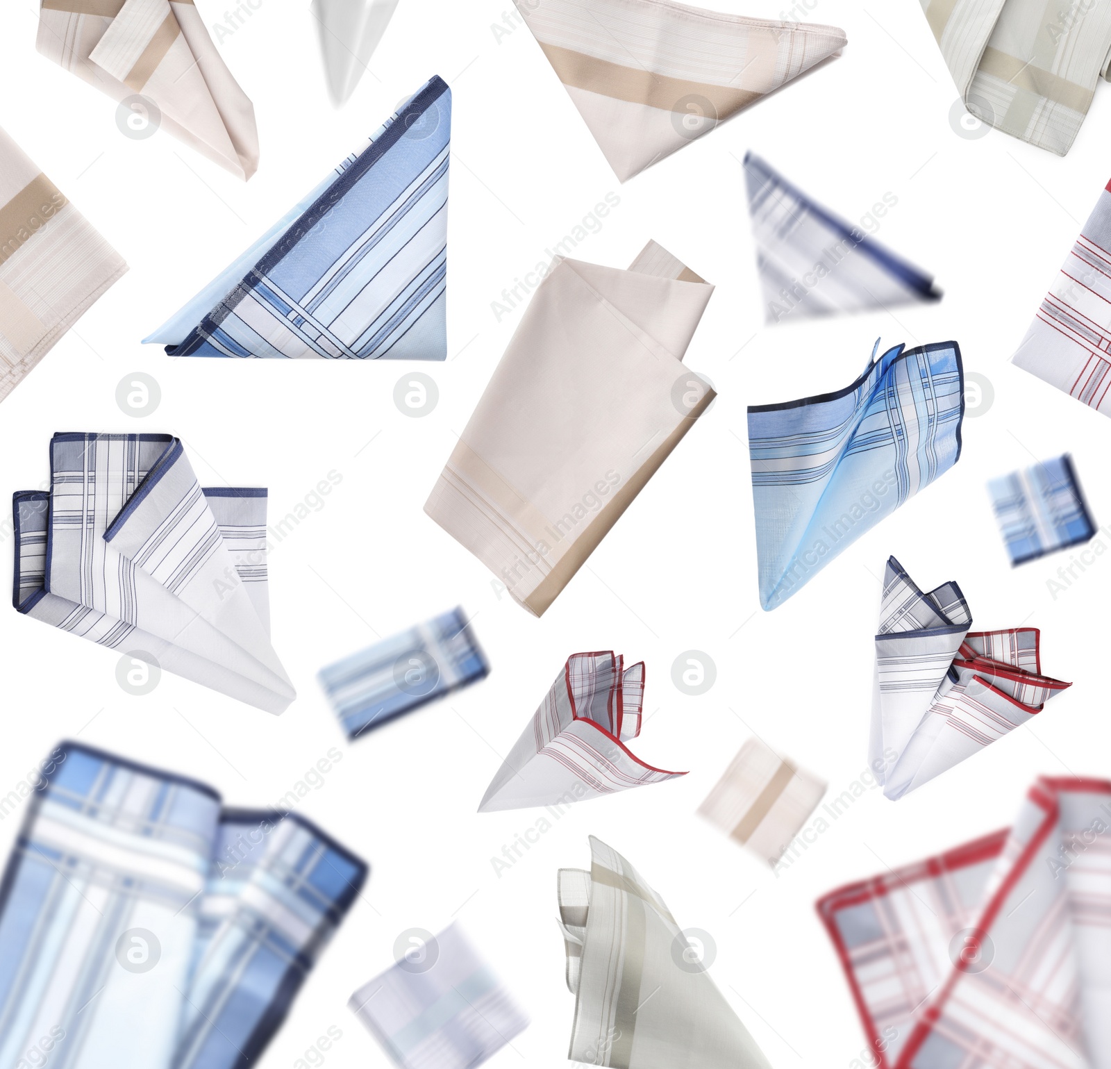 Many different handkerchiefs falling on white background Image of Many different handkerchiefs falling on white background