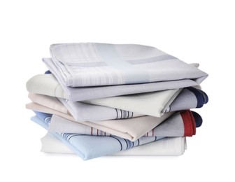 Folded handkerchiefs on white background. Stylish accessory Photo of Folded handkerchiefs on white background. Stylish accessory