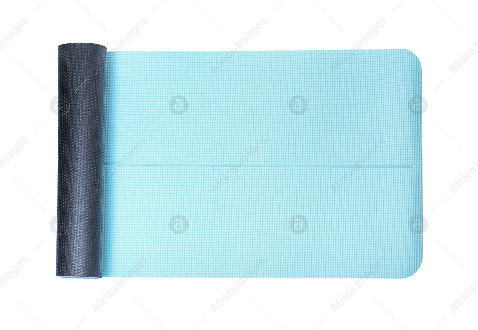 Light blue camping mat isolated on white, top view Photo of Light blue camping mat isolated on white, top view