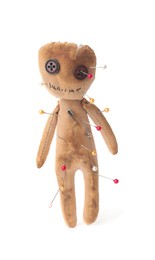 Voodoo doll with pins isolated on white Photo of Voodoo doll with pins isolated on white