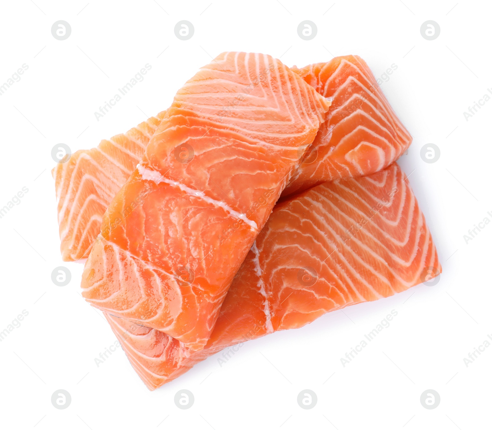 Fresh raw salmon on white background, top view. Fish delicacy Photo of Fresh raw salmon on white background, top view. Fish delicacy