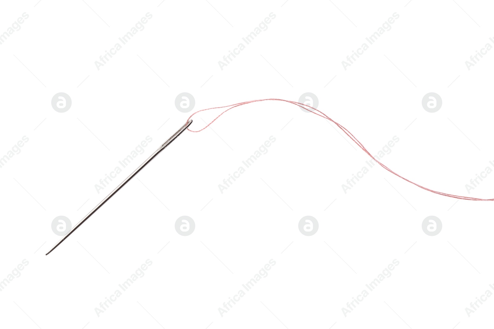 Sewing needle with thread isolated on white, top view Photo of Sewing needle with thread isolated on white, top view