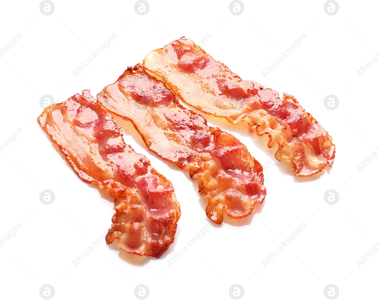 Fried bacon on white background Photo of Fried bacon on white background