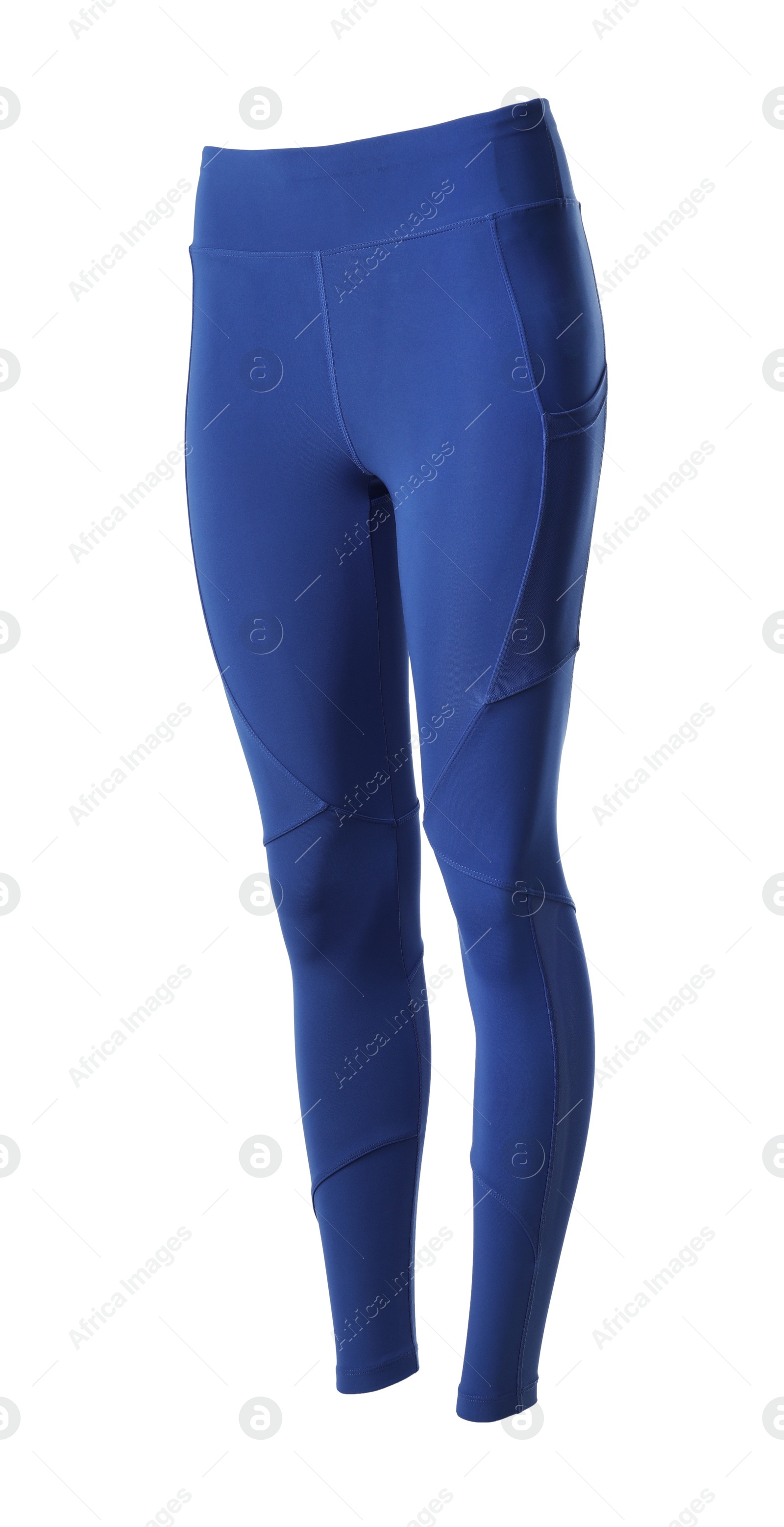 Blue women's leggins isolated on white. Sports clothing Photo of Blue women's leggins isolated on white. Sports clothing
