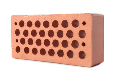 One red brick isolated on white. Building material Photo of One red brick isolated on white. Building material