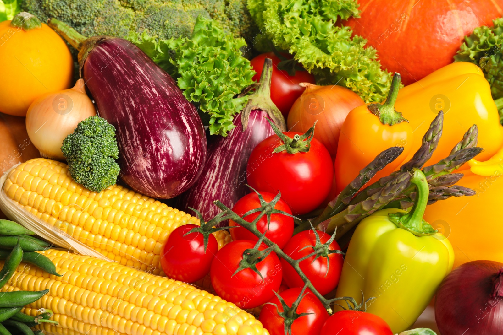Different fresh ripe vegetables as background, closeup Photo of Different fresh ripe vegetables as background, closeup