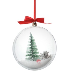 Decorative snow globe with miniature isolated on white Photo of Decorative snow globe with miniature isolated on white