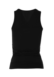 Photo of Black women's top isolated on white. Sports clothing