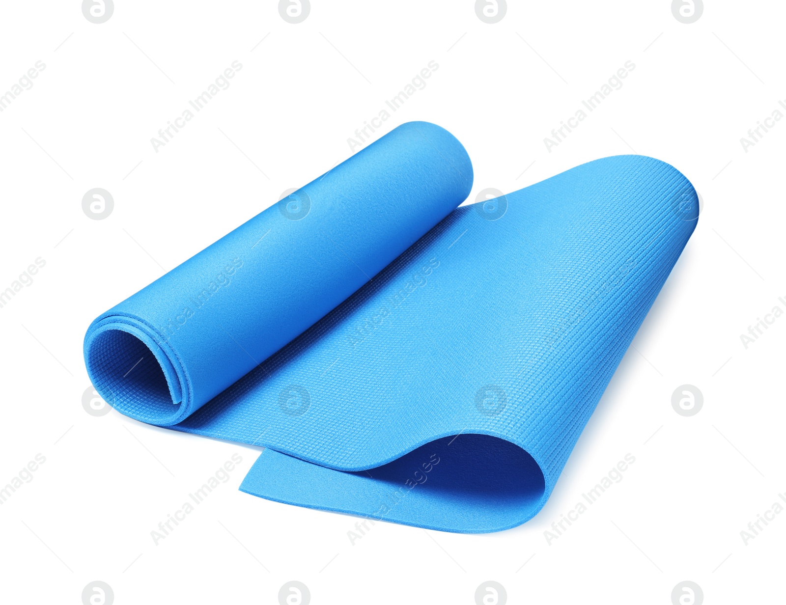 Light blue camping mat isolated on white Photo of Light blue camping mat isolated on white
