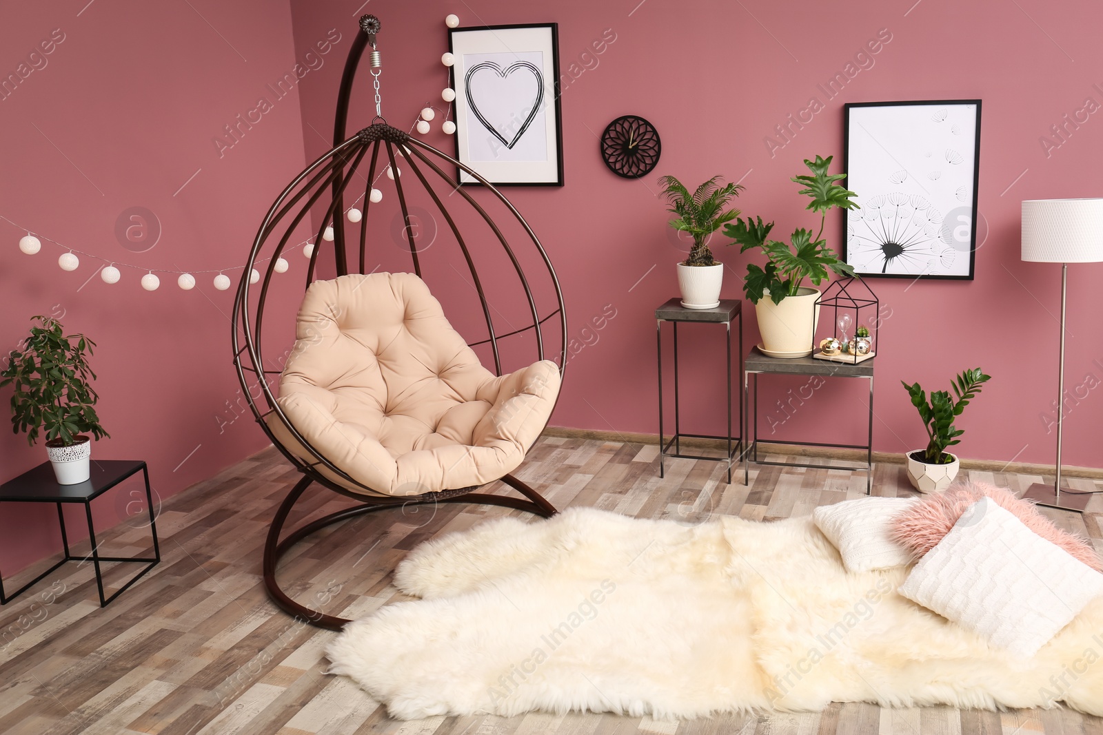 Stylish interior design with tropical leaves Photo of Stylish interior design with tropical leaves
